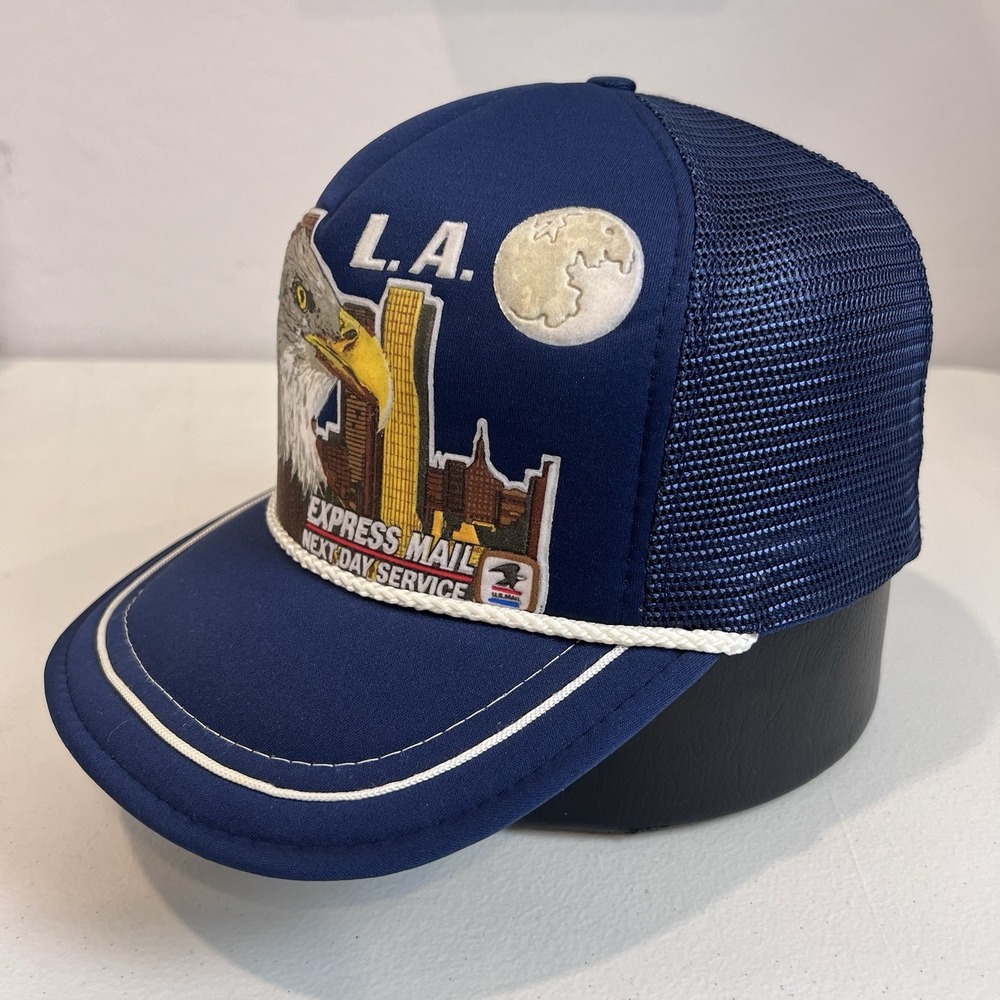 Usps Express Mail Overnight Snapback Trucker Hat Cap Blue Eagle 90s Rope La View 4